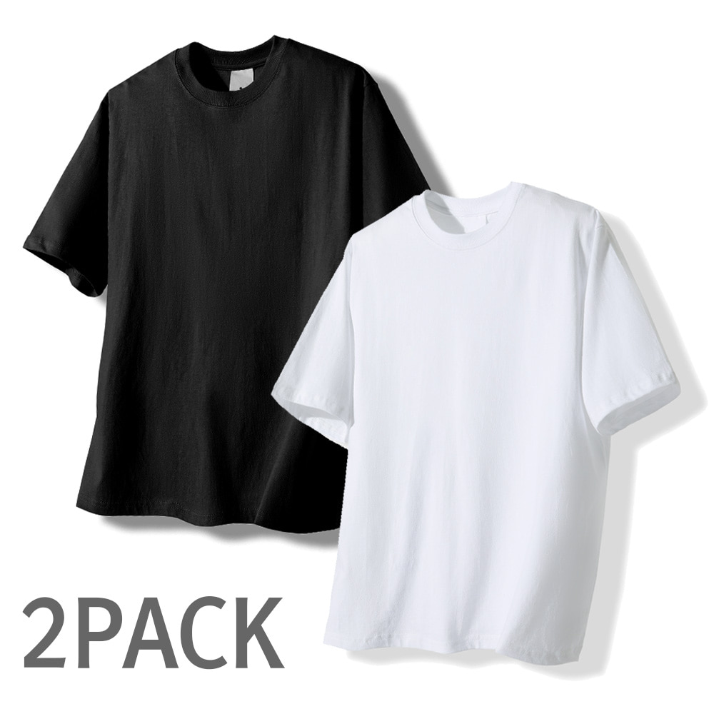 [2PACK] 오버핏 크루넥 반팔 티셔츠